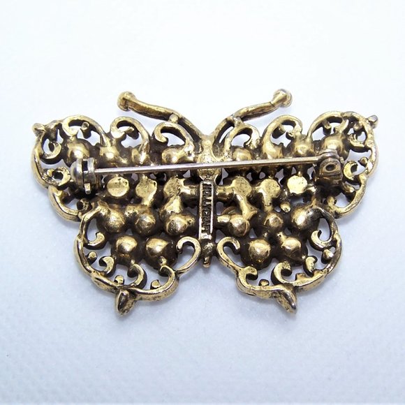 Hollycraft Gold Tone Metal Multi Color Rhinestone Butterfly Pin Brooch - Picture 5 of 6